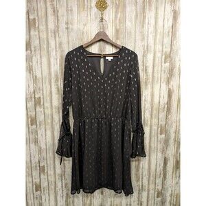 Charming Charlie Black Shimmer Dress Bell Tie Sleeves Witchy Whimsigoth Large